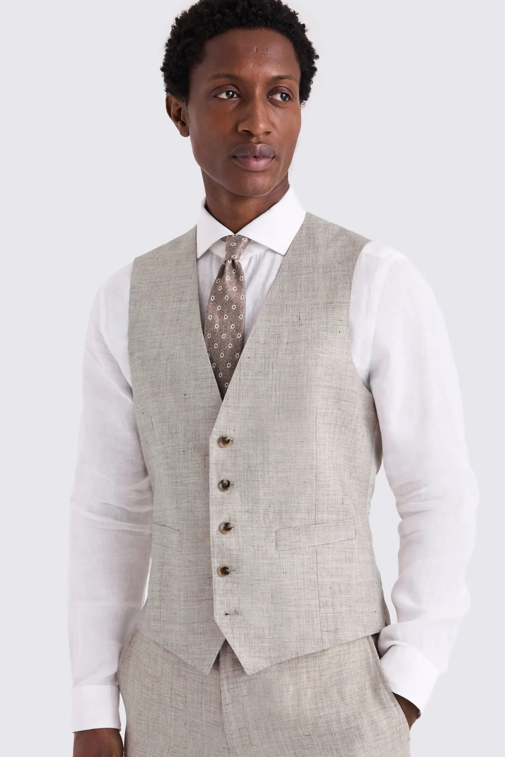 Tailored Fit Oatmeal linen Waistcoat