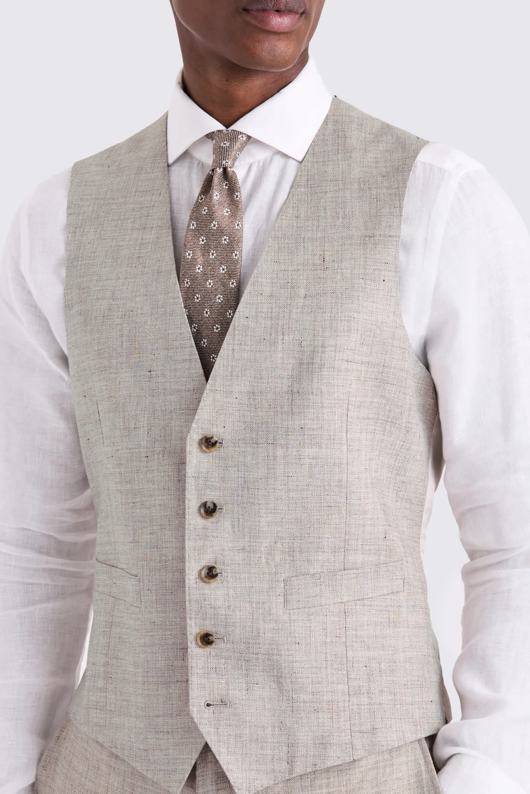 Tailored Fit Oatmeal linen Waistcoat
