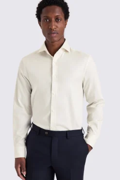 Tailored Fit Off White Twill Stretch Shirt