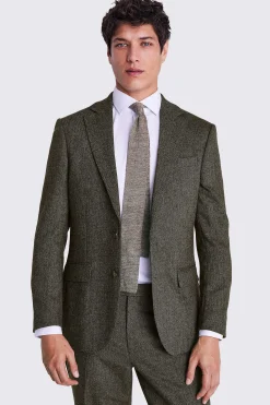 Tailored Fit Olive Herringbone Suit