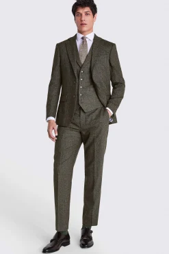 Tailored Fit Olive Herringbone Suit