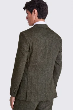 Tailored Fit Olive Herringbone Suit