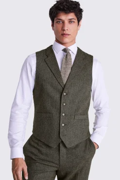Tailored Fit Olive Herringbone Suit