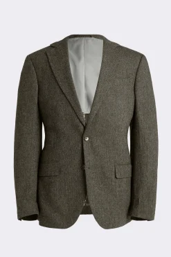 Tailored Fit Olive Herringbone Suit