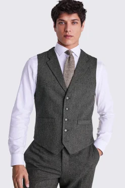 Tailored Fit Olive Herringbone Waistcoat
