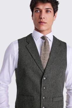 Tailored Fit Olive Herringbone Waistcoat