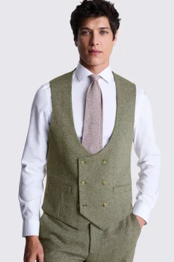 Tailored Fit Sage Herringbone Waistcoat