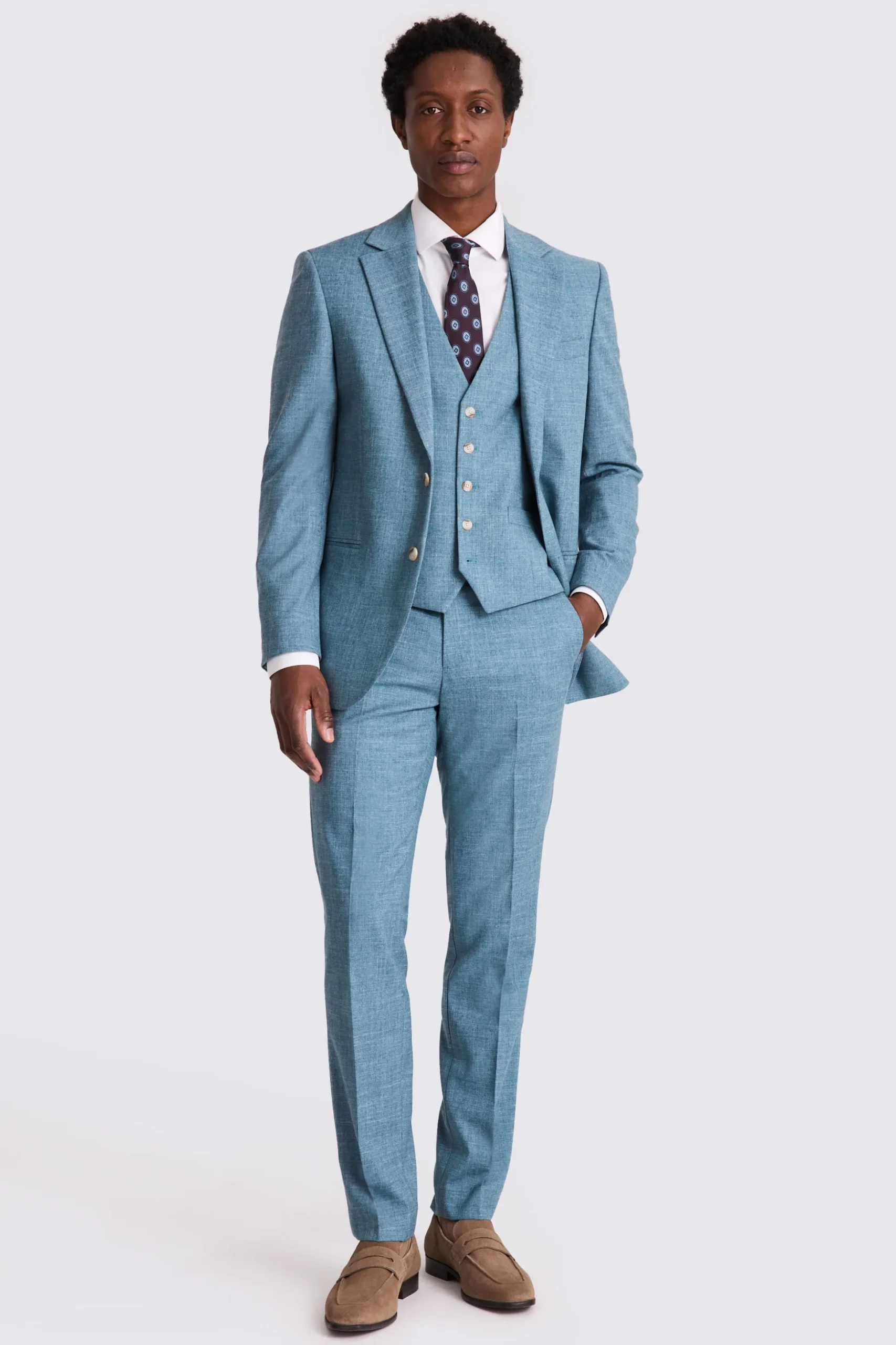 Tailored Fit Teal Slub Suit