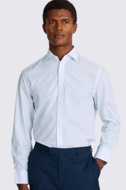 Tailored Fit White and Sky Poplin Stripe Non-Iron Shirt
