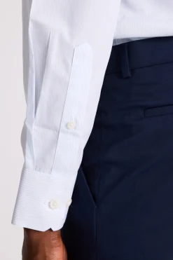 Tailored Fit White and Sky Poplin Stripe Non-Iron Shirt