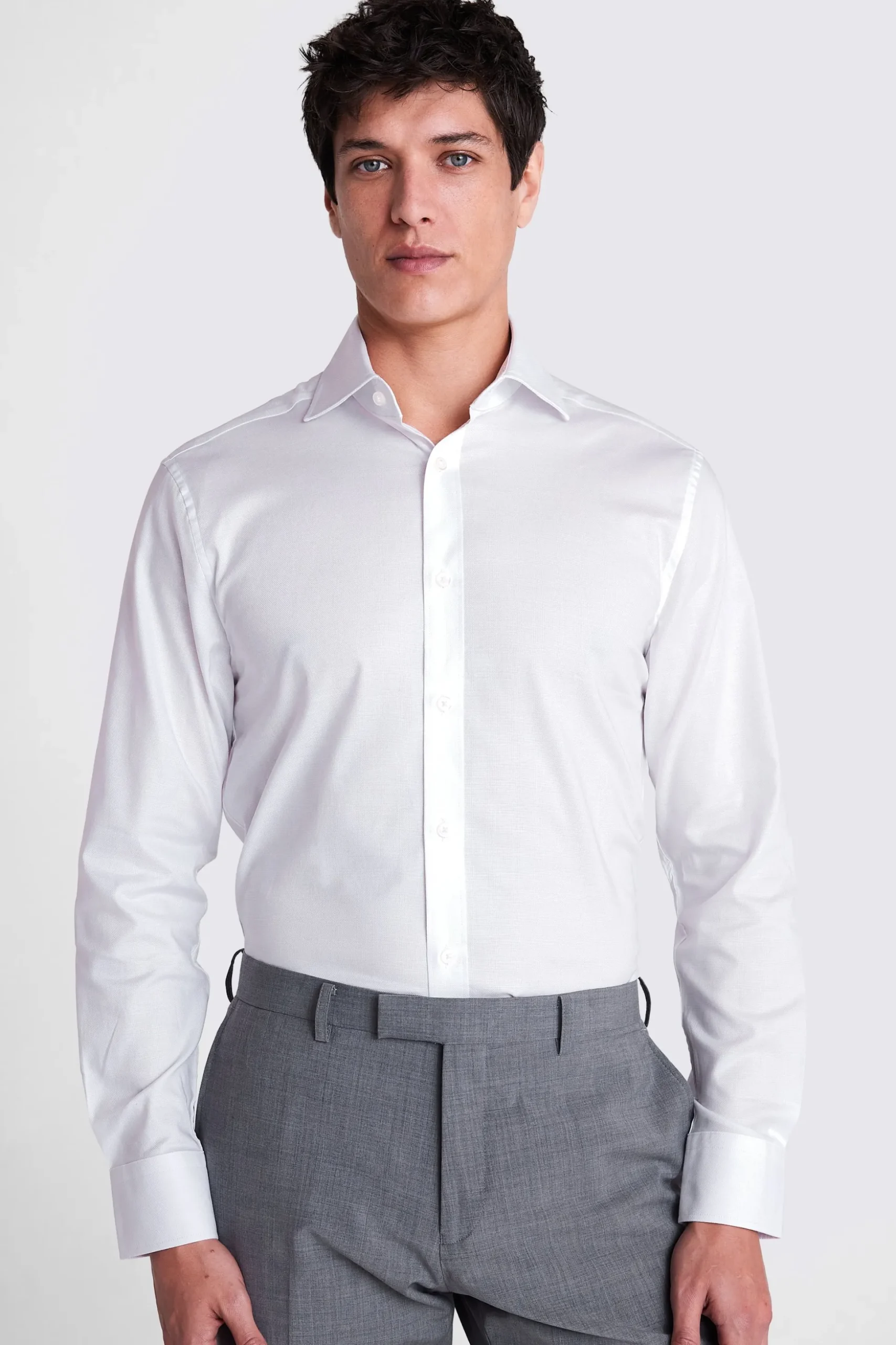 Tailored Fit White Dobby Stretch Shirt