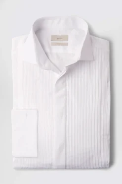 Tailored Fit White Pleated Dress Shirt