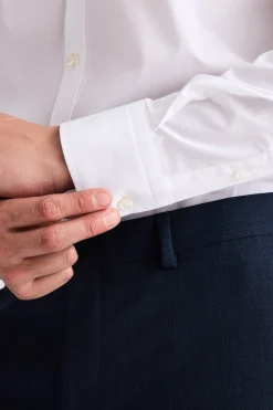 Tailored Fit White Stretch Print Contrast Shirt
