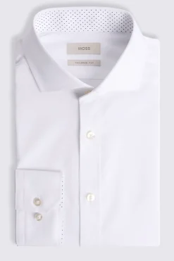 Tailored Fit White Stretch Print Contrast Shirt