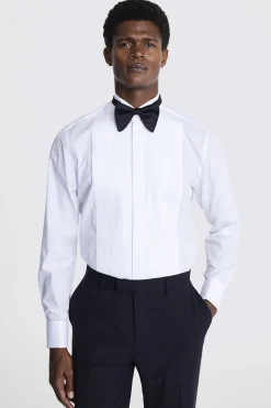 Tailored Fit White Wing Collar Pleated Dress Shirt