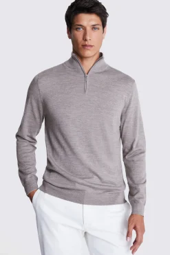Taupe Melange Merino Zip-Neck Jumper