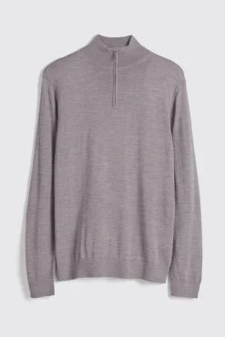 Taupe Melange Merino Zip-Neck Jumper