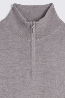 Taupe Melange Merino Zip-Neck Jumper