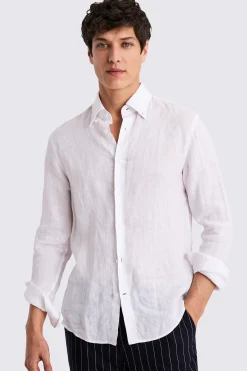 White Button Down Collar Linen Shirt