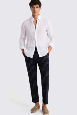 White Button Down Collar Linen Shirt