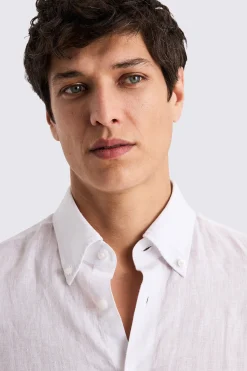 White Button Down Collar Linen Shirt