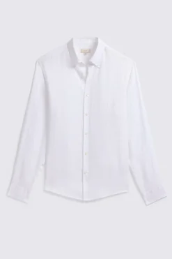 White Button Down Collar Linen Shirt