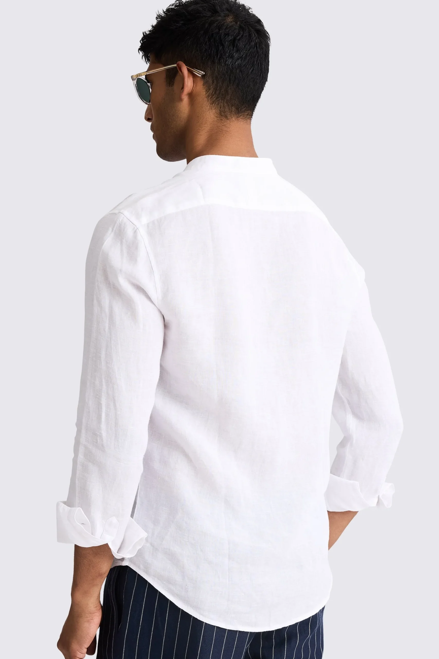 White Linen Grandad Collar Shirt