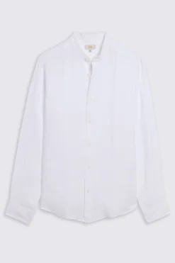 White Linen Grandad Collar Shirt