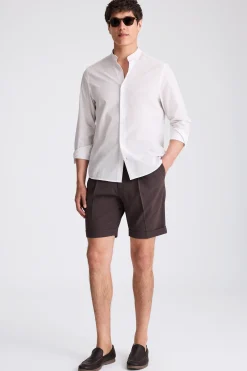 White Seersucker Grandad Collar Shirt