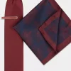 Wine Floral Tie, Hank & Tie Bar Set